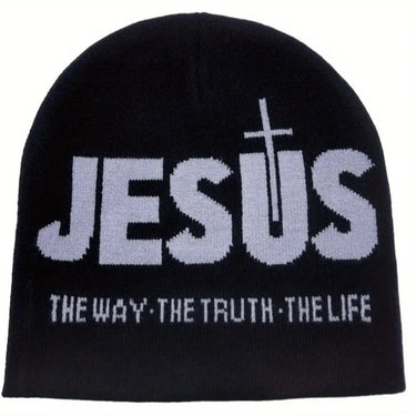 Jacquard Brimless Knitted Hat Letters Autumn And Winter Wool Sleeve Cap
